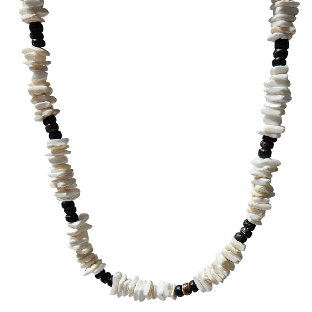 Boho White Shell Brown Wood Beaded Necklace Beach Core Surfer Island Men Fashion
